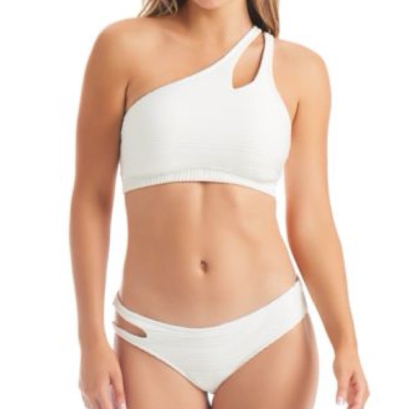 Jessica Simpson Women's Contemporary Solid Rib One Shoulder Top w/Slash Swimsuit - Picture 5 of 5